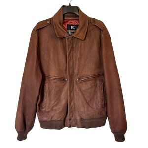 Vintage London Fog Brown Leather Bomber Aviator ZIPPER QUILTED LIN Jacket XL